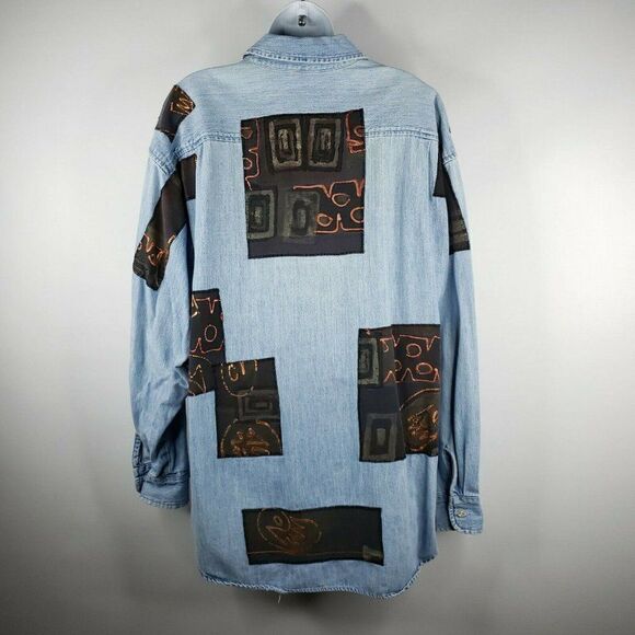 Vtg 90s Womens L Denim Blue Jean Shirt Oversized - Picture 8 of 8